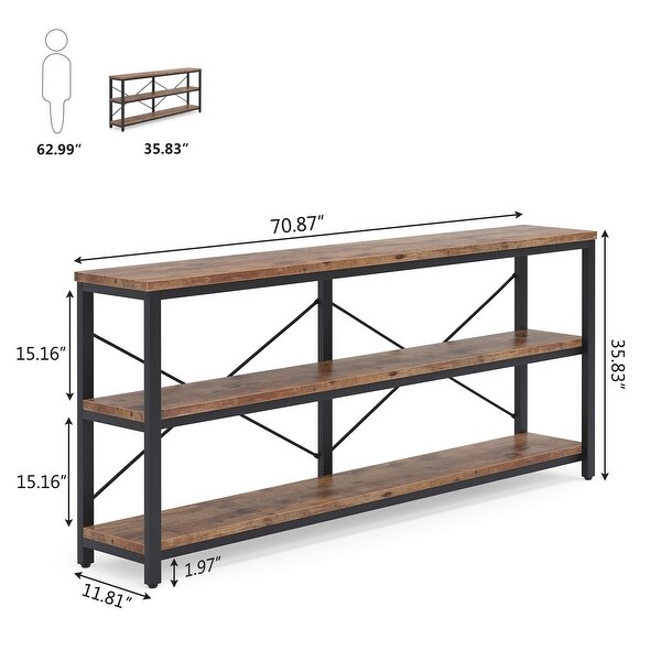 Brown Industrial Extra Long Console Sofa Table,White/ Gold 3 Tiers TV Stand
