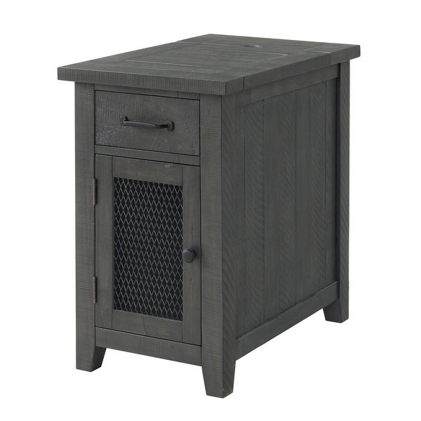 Rustic Chairside Table with hidden Charging Station, Solid Wood