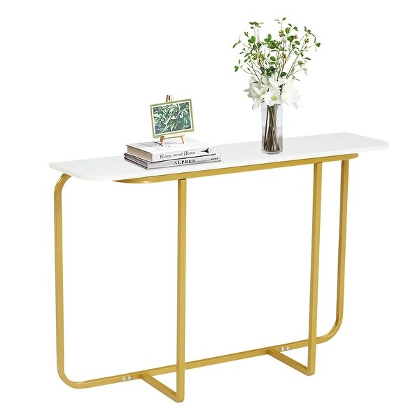 Curved Entryway Accent Table, Console Table w/ Metal Frame, Entryway End Table for Living Room Hallway Corridor