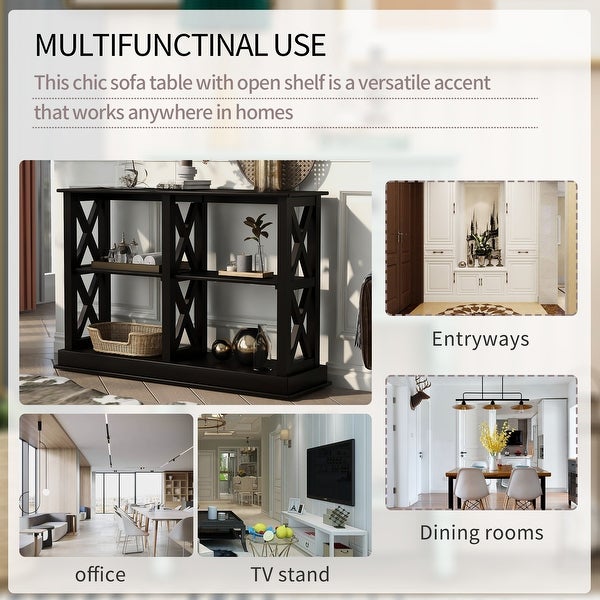 Console Table with 3-Tier Open Storage Spaces, Narrow Sofa Entry Table for Living Room, Entryway and Hallway