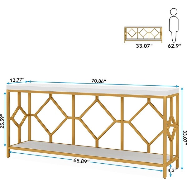 71 Inch Extra Long Console Table, Industrial Narrow Sofa Table Entry Table Behind Couch Table with Open Storage Shelf