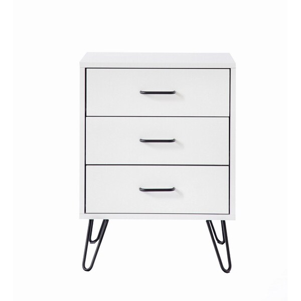Harper 24 Inch Handcrafted Modern Wood Nightstand, 3 Drawers, Metal Hairpin Legs, White