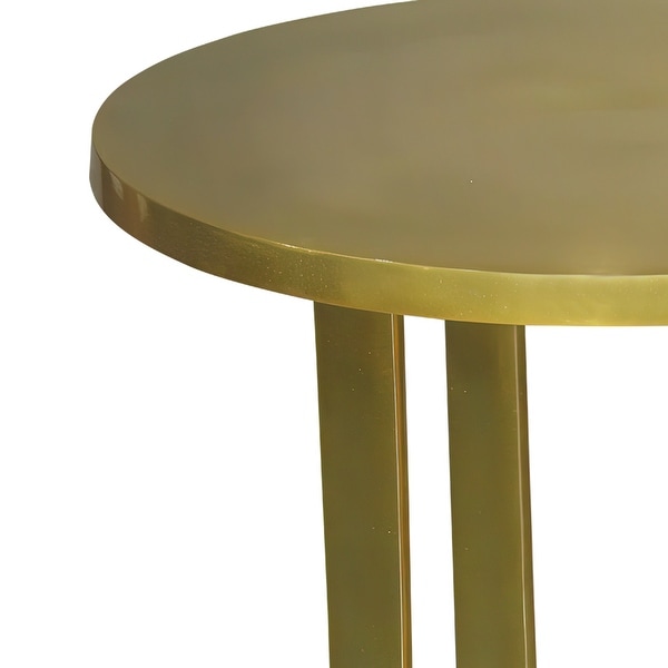 Cyrus 18 Inch Round Accent Side Table, Cast Aluminum, Arched Cut Out Frame, Brass