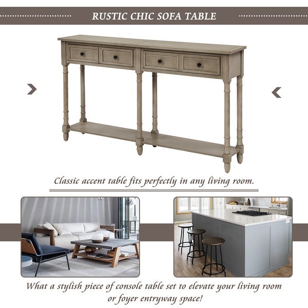 Solid Wood Sofa Table Console Table with 2 Drawers and Open Bottom Shelf, Classic Rustic Entryway Table Side Table for Living Room