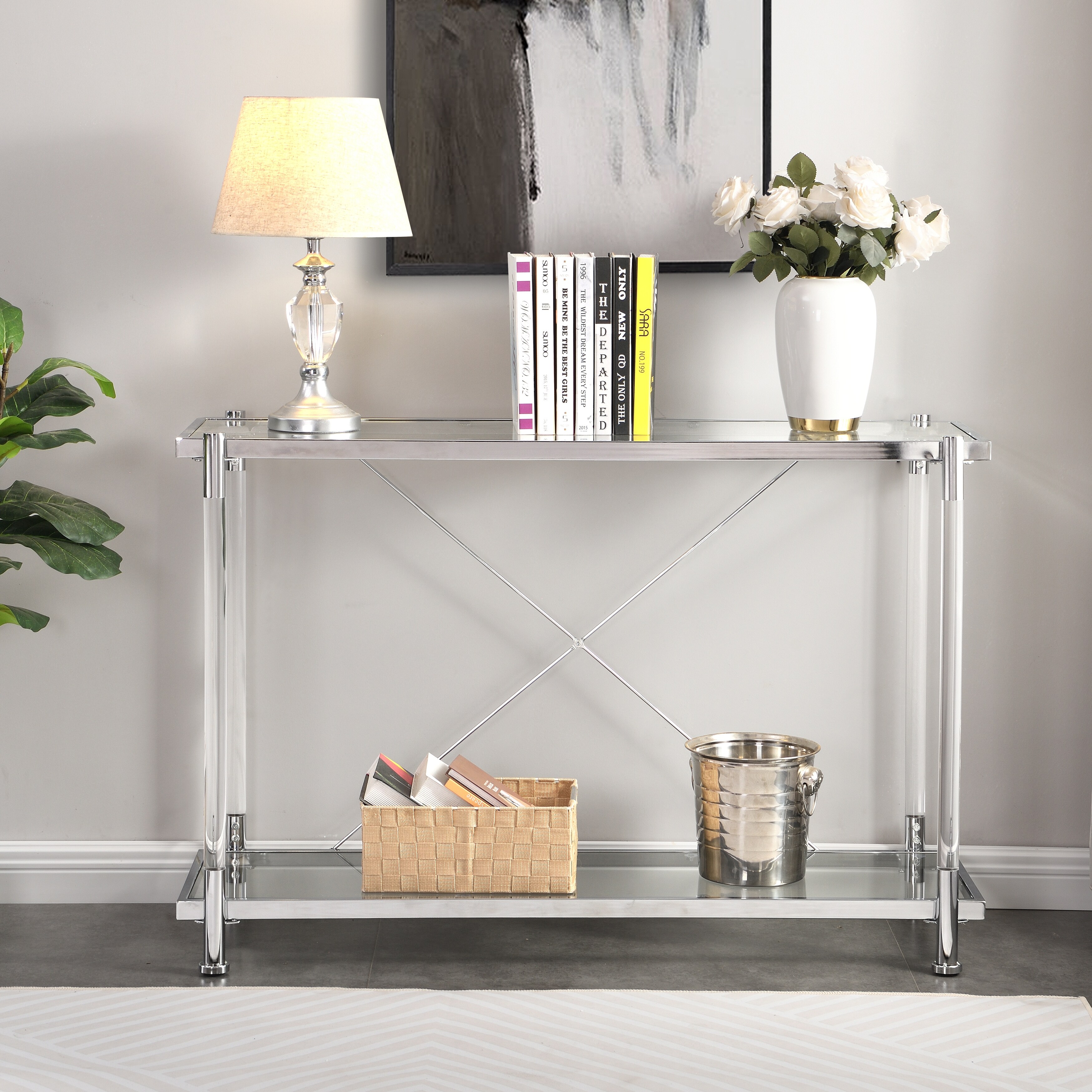 Acrylic Glass Side Table,Chrome Sofa Table, Console Table
