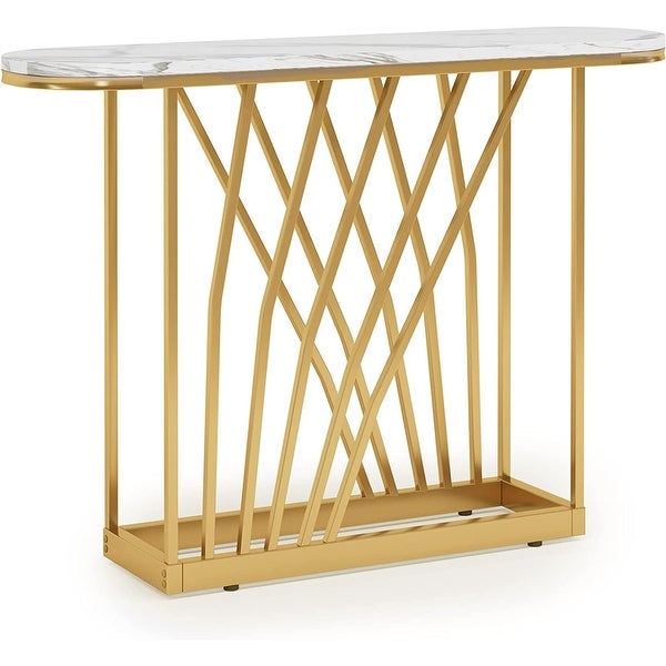 Luxurious Gold Console Table, Faux White Marble and Metal