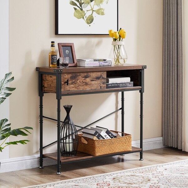 VECELO, Taomika Industrial Rustic Entryway/Console Sofa Table