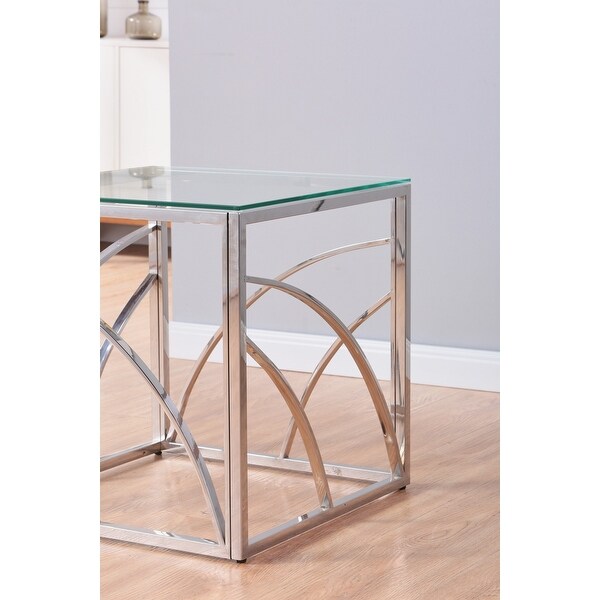 Stainless Steel Coffee Table with Glass Tabletop,Silver