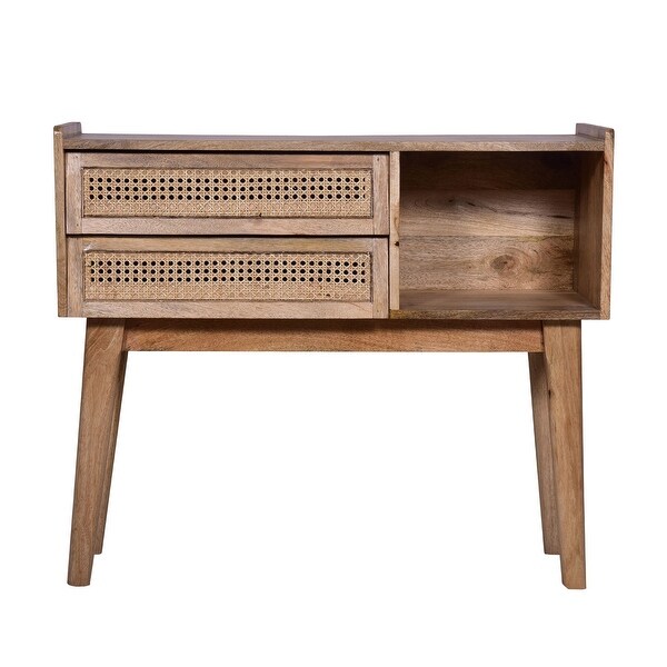 35 Inch Cottage Style, 2 Drawer Wood Rectangular Console Table, Natural Brown