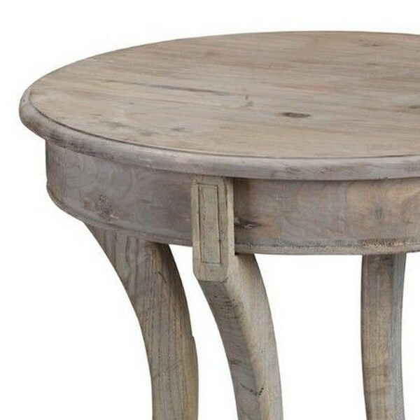 Farmhouse Wooden Side Table with Scrolled Legs and Turnip feet, Taupe Brown