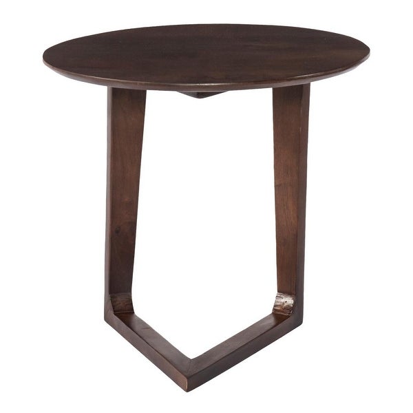 Mango Wood Round Side Table with and Cantilever Base, Brown - 19 L X 38 W X 18 H