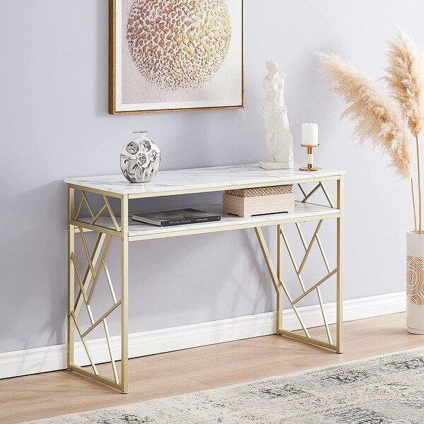 ivinta Modern Narrow Console Table with Storage, White Entryway Table