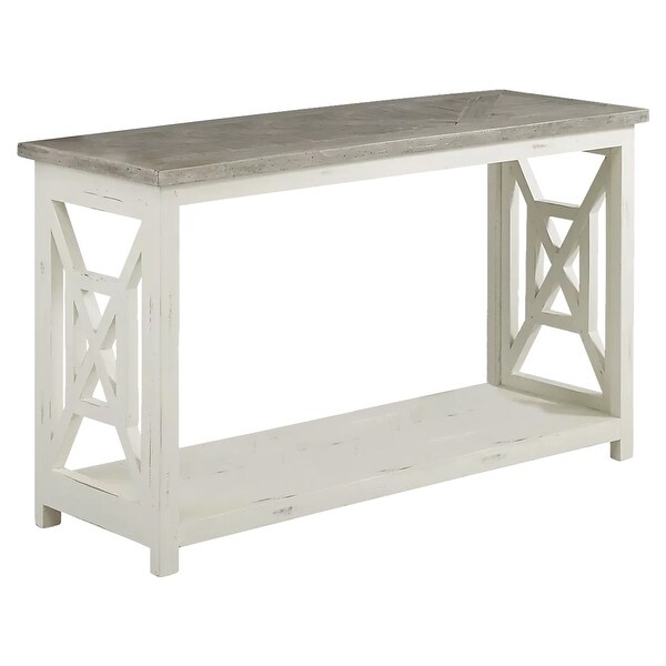 Solid Wood Sofa Console Table with X Shape Side Panels, White and Brown