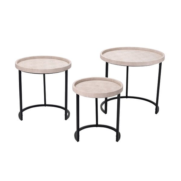 Side Table with Faux Shagreen Accent, Set of 3, Beige