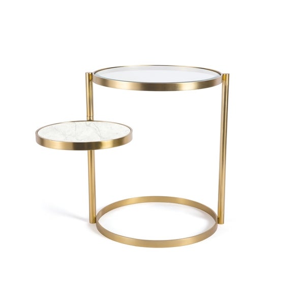 Hip Vintage Benjamin Polished Brass and White Marble Side Table