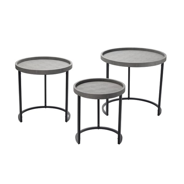 Side Table with Faux Shagreen Accent, Set of 3, Gray