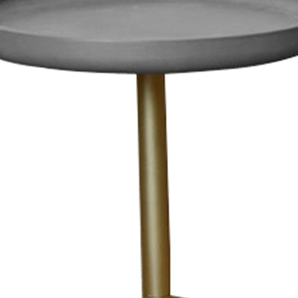 Round Wooden Side Table with Tripod Base, Large, Gold and Gray