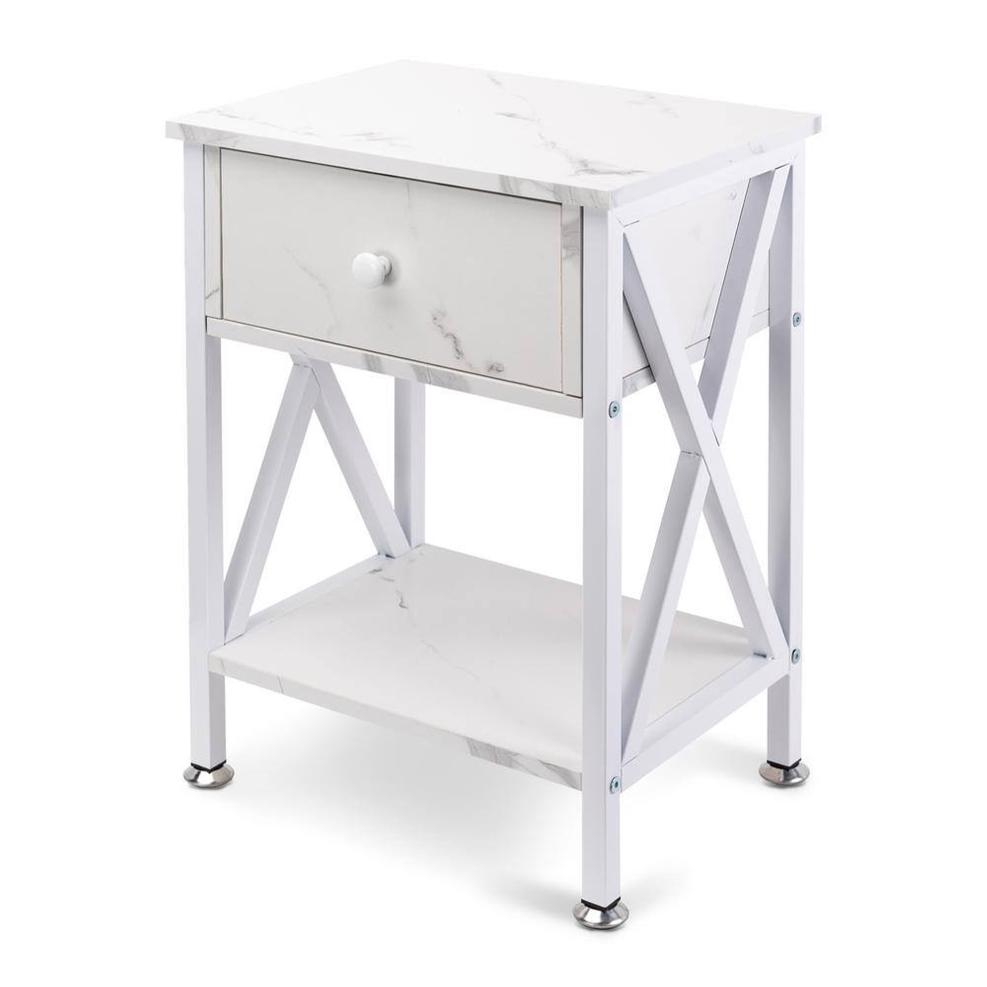 Nightstand with Drawer and Open Storage Shelves, Bedside End Table for Bedroom Living Room