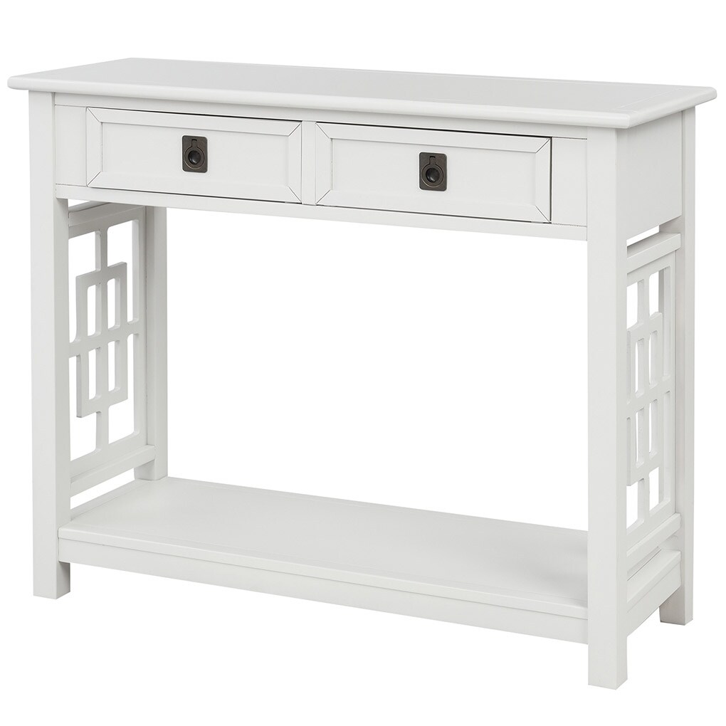 Console Table with 2 Drawers and Bottom Shelf Home Entryway Hallway Rustic Storage Sofa Table, White