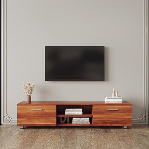 TV Stand Media Console Entertainment Center Table, 2 Storage Cabinet with Open Shelves for 70