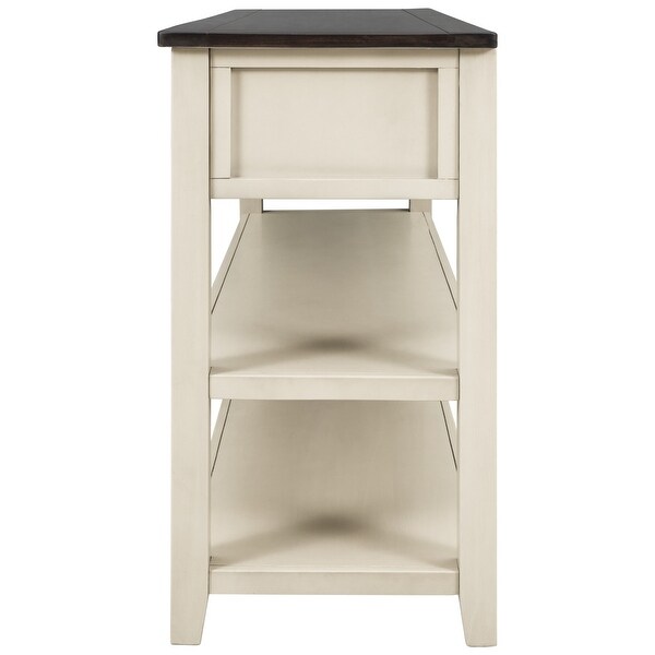Retro Design Console Table with Two Open Shelves, Pine Solid Wood Frame and Legs