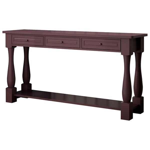 Sofa Table with Storage Drawers and Bottom Shelf, Wood Console Table