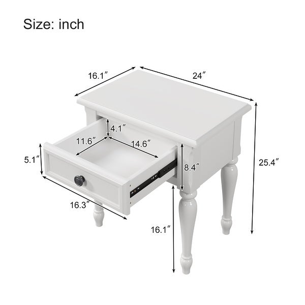 Wood 1 Drawer Nightstand for Nursery, Kid's Room, Bedroom, White