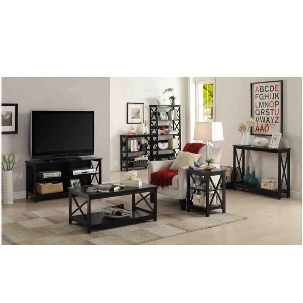 Coffee Table 39.56 in. L, X leg End Table with Bottom Shelf, Black