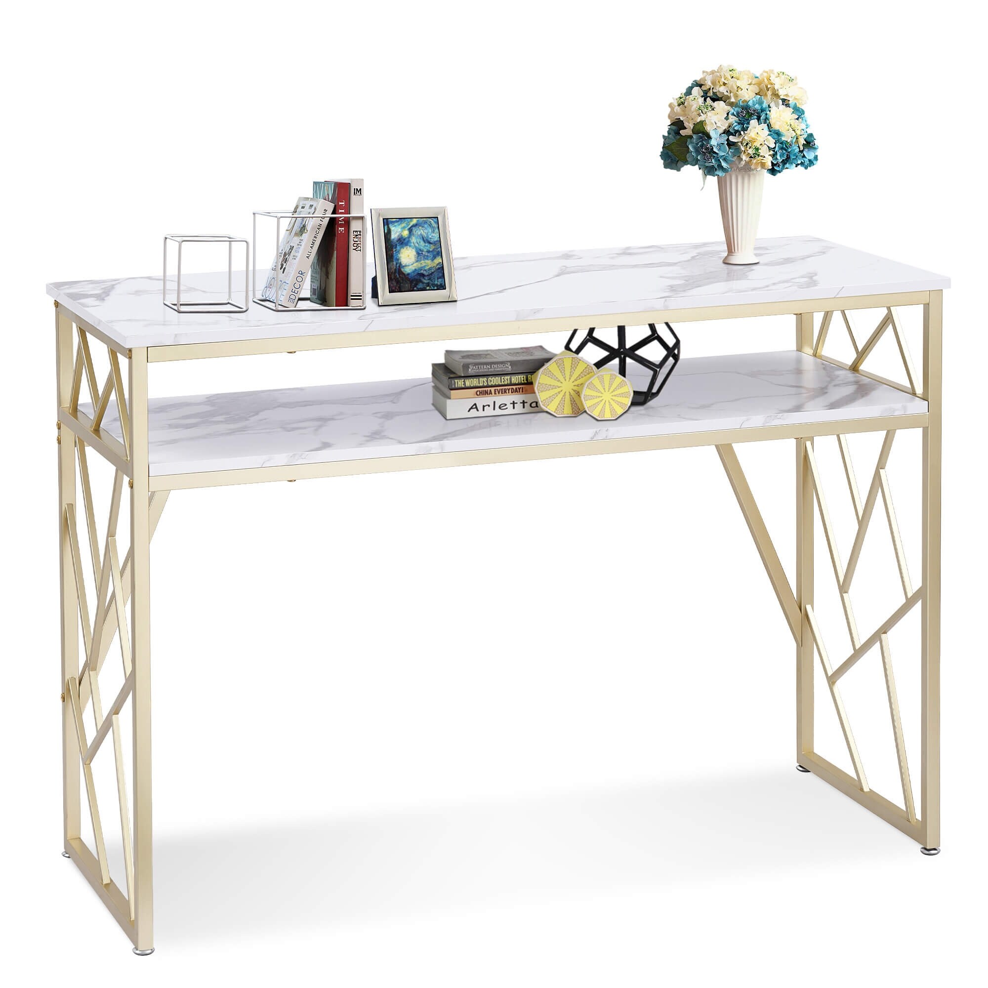 ivinta Modern Narrow Console Table with Storage, White Entryway Table