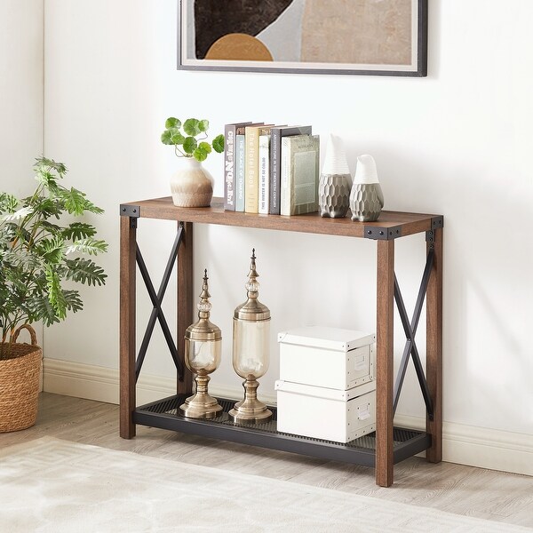 Industrial Sofa Table with 2 Tier
