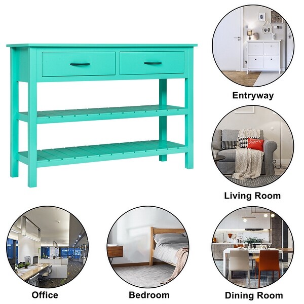 3-Tier Console Table with 2 Drawers, Sofa Table with Storage Shelves