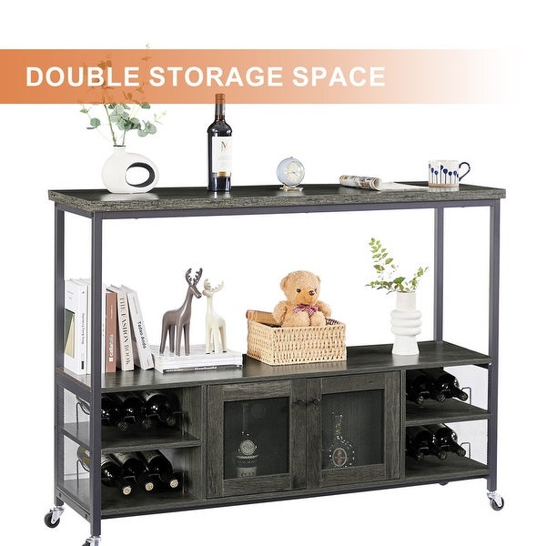 54.3''W X 15.7''D X 40.6''H Bar Cabinet, Console Table with Shelves and Wheel