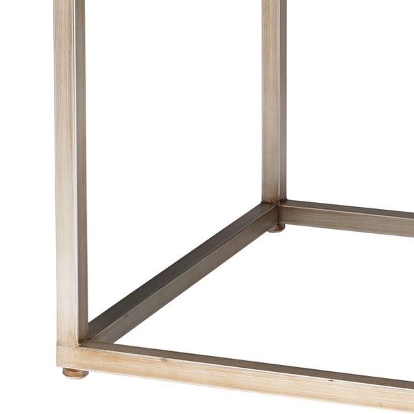 Side Table with Metal Base and Faux Leather Tabletop,Beige