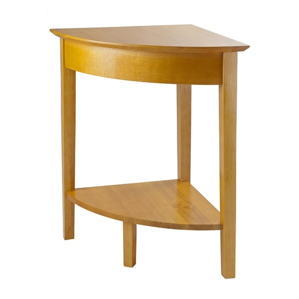 Wooden Corner Table, Sofa Table Snack Table Honey Finish with Shelf