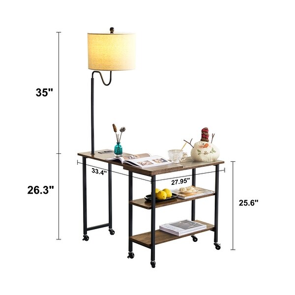 L-shaped Computer Desk with Wheels, Floor Lamp, Shelves,Side Table