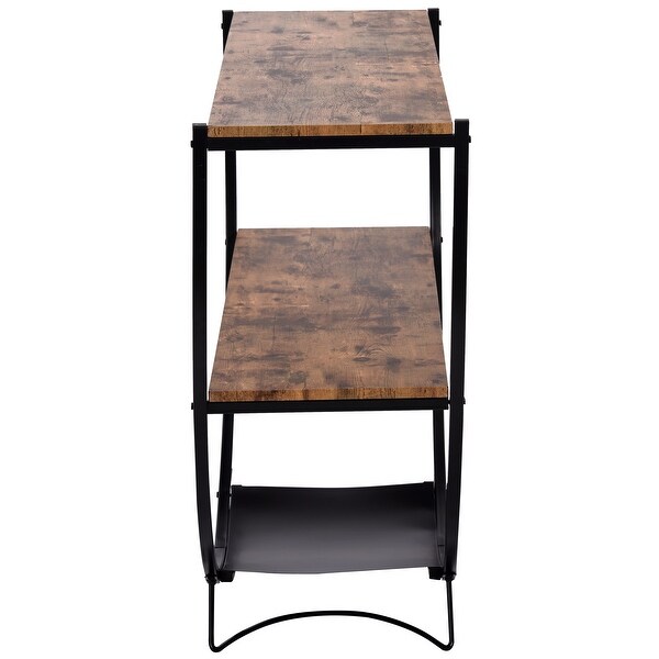 Industrial Demilune Textured Metal Wood Console Table,Distressed Brown