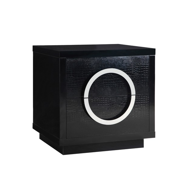 Chic Home Norcia Nightstand Side Table Crocodile Lacquer Finish with 2 Self Closing Drawers, Modern Contemporary