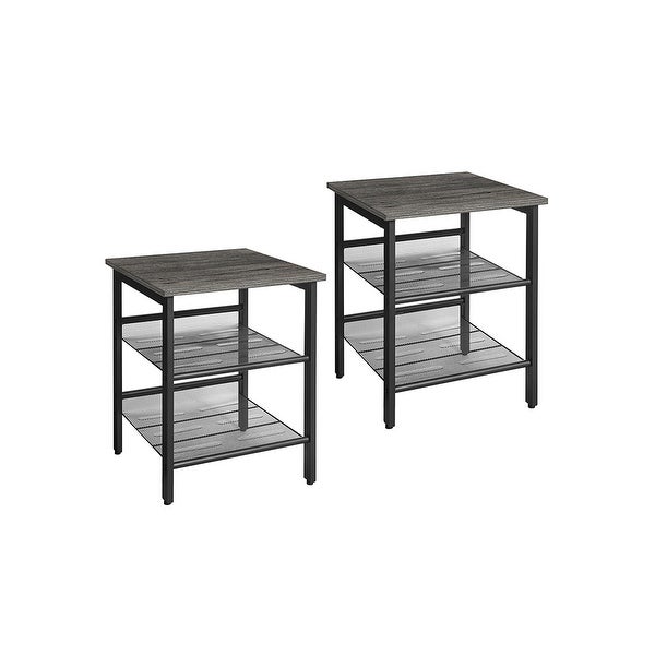 Industrial Nightstand, Set of 2 Side Tables, End Table with Adjustable Mesh Shelves, for Living Room, Bedroom