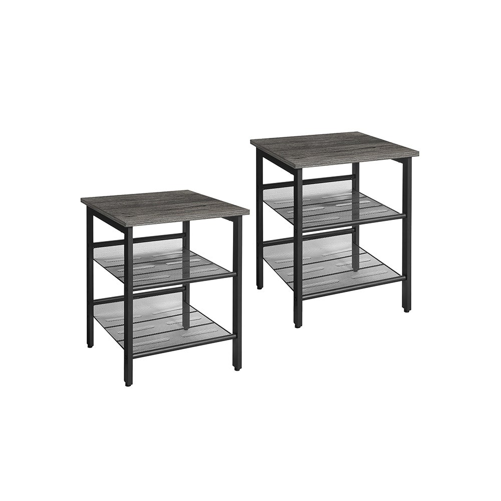 Industrial Nightstand, Set of 2 Side Tables, End Table with Adjustable Mesh Shelves, for Living Room, Bedroom