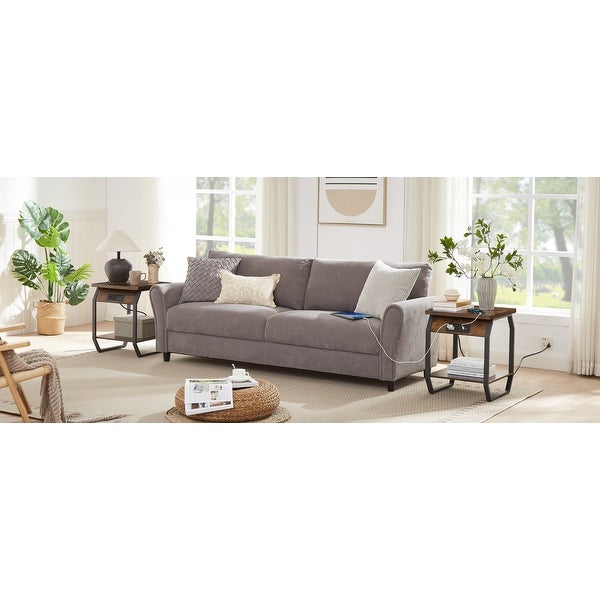 Set of 2 Side Tables with Charging Station, End Tables with USB Ports and Sockets, Bedside Tables for Living Room, Bedroom