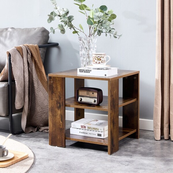 Square wooden Side Table,3-tier End Table