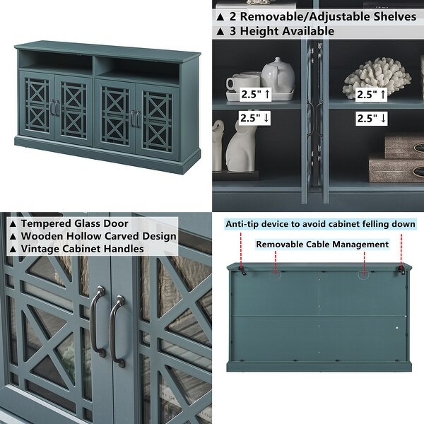 Wooden TV Console, Storage Buffet Cabinet, Sideboard with Glass Door and Adjustable Shelves for Living Room