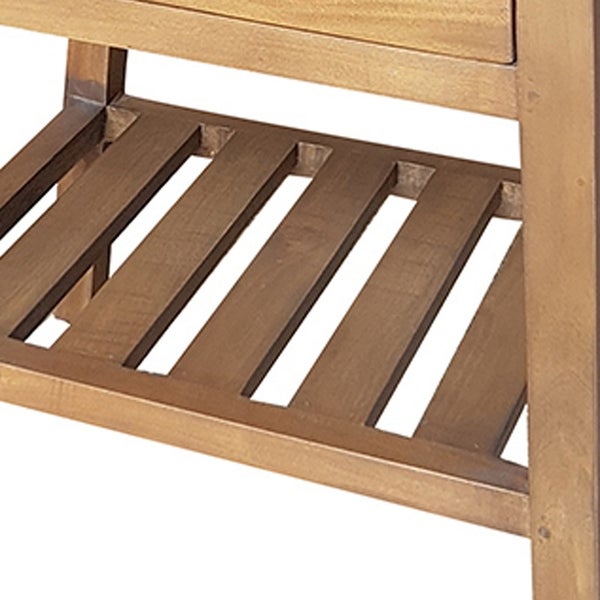 26 Inch Side Table, Classic Look, Drawer, Slatted Shelf, Modern Wood Brown