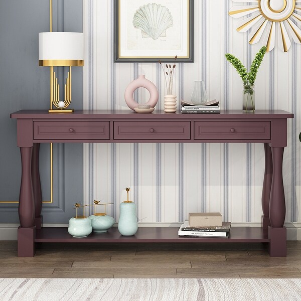 Sofa Table with Storage Drawers and Bottom Shelf, Wood Console Table