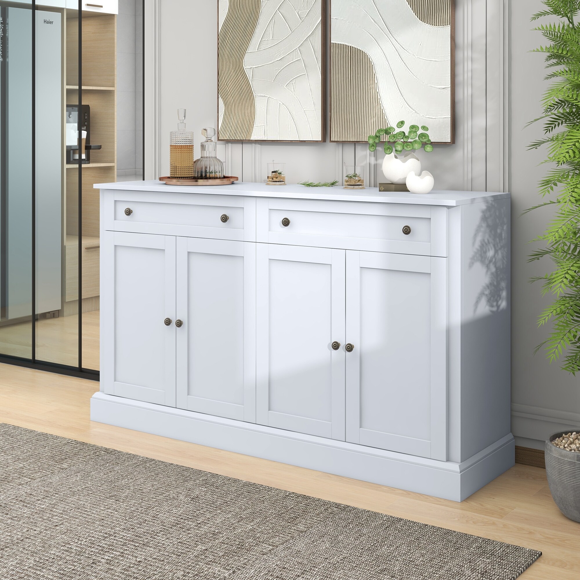 White Wood Entryway Console Table Storage Sideboard with 2 Drawers