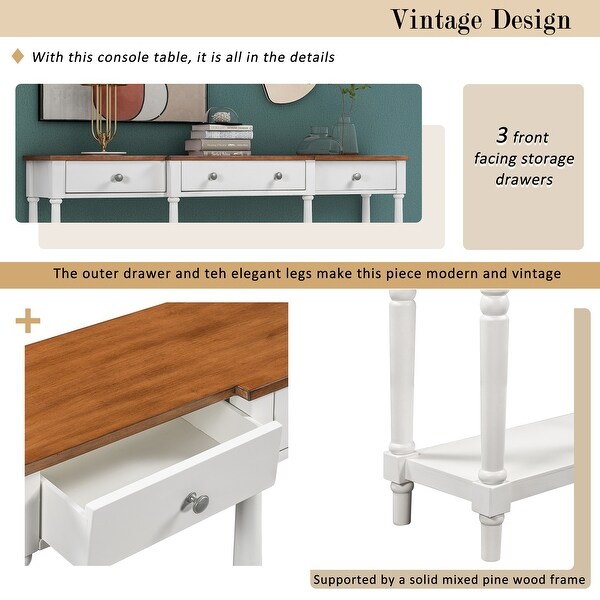 Solid Wood Console Table, Classic Entryway Table With Storage Shelf And Drawer For Home