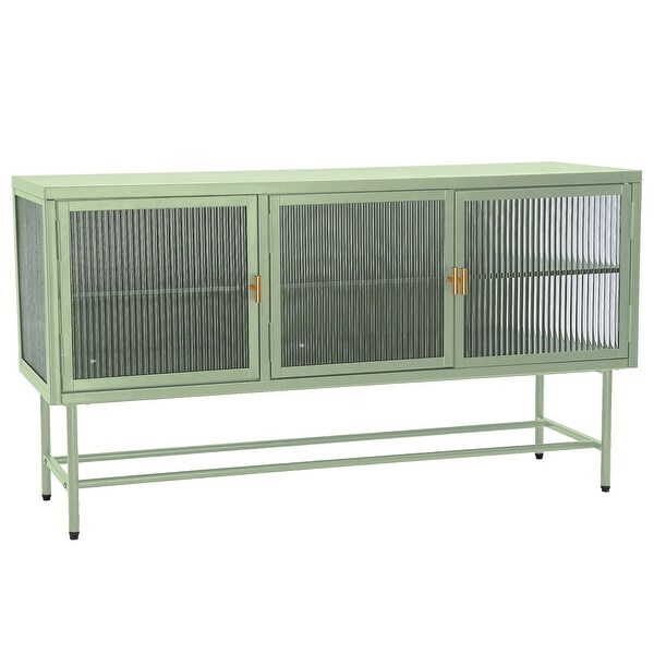 TV Console Table with Enclosed Storage, Wide Countertop Glass Doors, Detachable Shelves
