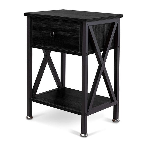 Nightstand with Drawer and Open Storage Shelves, Bedside End Table for Bedroom Living Room