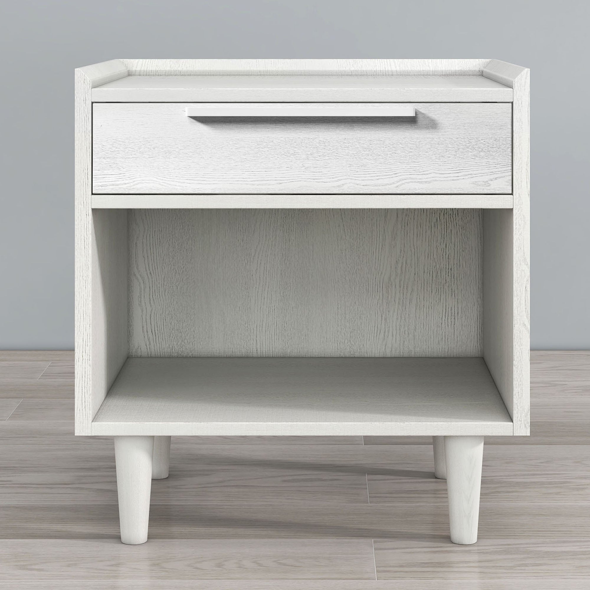 Modern Style Manufactured Wood 1 Drawer Nightstand Side Table with Wood Legs, White