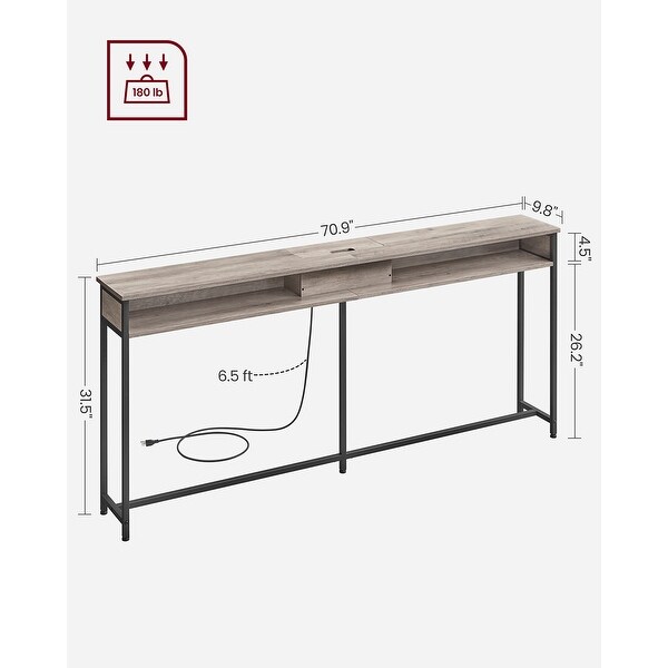 Narrow Console Table - 70.9 Inch Sofa Table with 2 Outlet and 2 USB Ports, Long Entryway Table, Home Office or Living Room